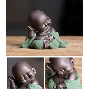 Purple Clay Buddha Statue Monk Figurine Home Decor Creative Crafts Dolls Ornaments -Green