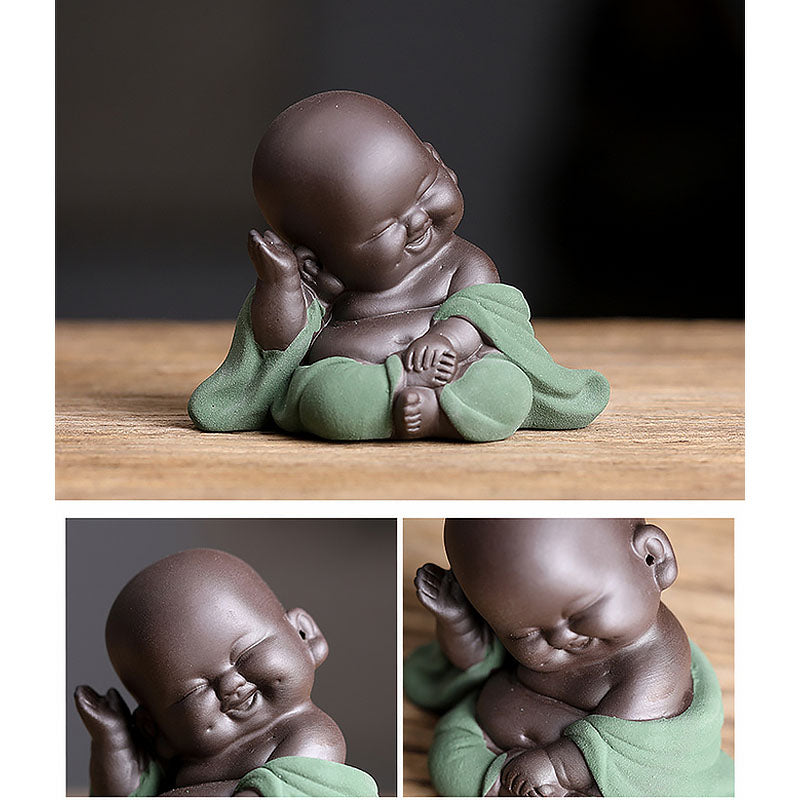 Purple Clay Buddha Statue Monk Figurine Home Decor Creative Crafts Dolls Ornaments -Green