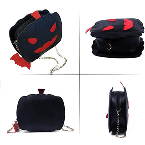 Women Pumpkin Shoulder Bag Devil Crossbody Halloween Handbags-Black