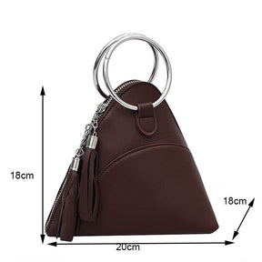 Women Cute Tassel Clutch PU Leather Triangle Bags-Coffee