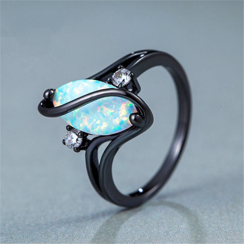 S-shaped Diamonds Opal Rings for Women-Black