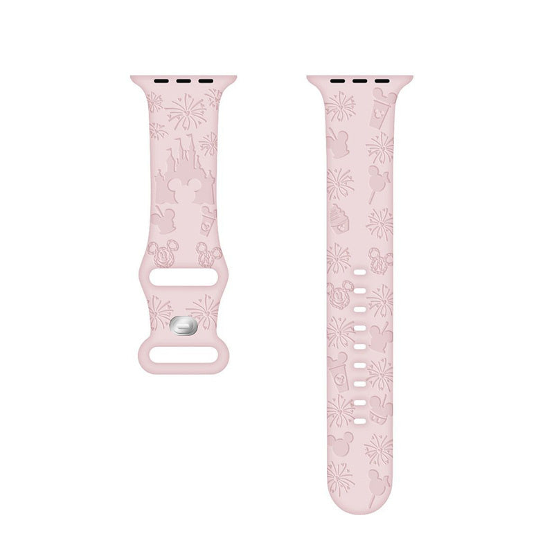 Cartoon Engraved Bands Silicone Castle Pattern for Apple Watch-PinkB