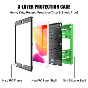 Shock Wave Kickstand Case Anti-Fall Protection With Pencil Holder+Cap For New iPad 7 10.2inch(2019)-Green