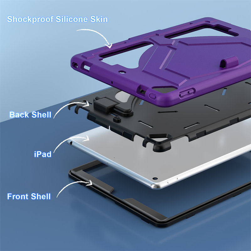 Tablet Case Kids Friendly with Pencil Holder for iPad 11 2020/2021/2022-PurpleBlack