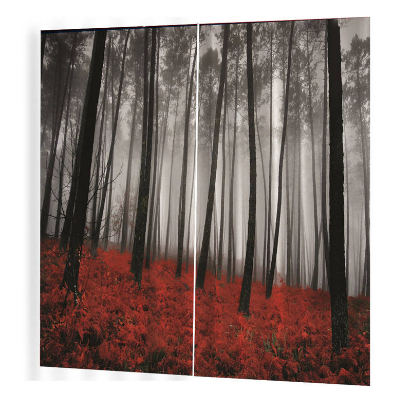 2 Panels Black Red Forest Curtains with Hooks and Roman Loops