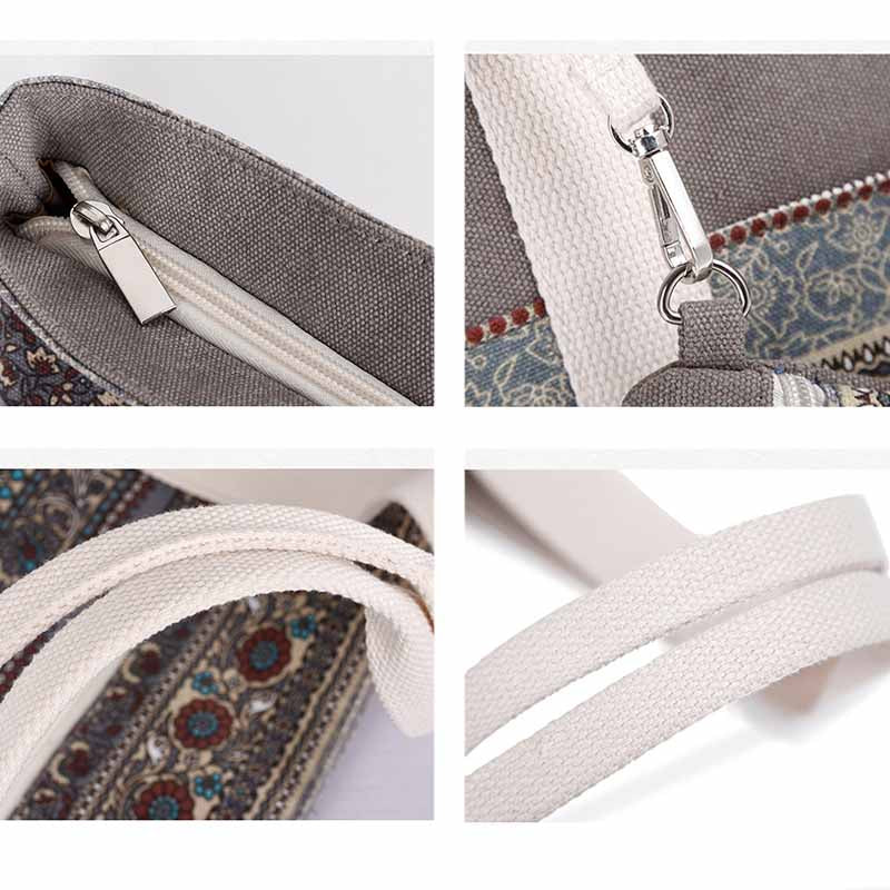 Womens Canvas With Pattern Handbag With Purse-Grey