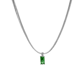 Ladies Exquisite Pendant Necklace Snake Bone Chain Emerald Zircon Clavicle Chain-Green