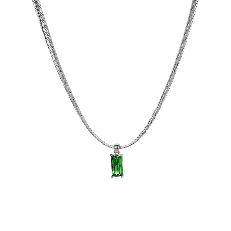 Ladies Exquisite Pendant Necklace Snake Bone Chain Emerald Zircon Clavicle Chain-Green