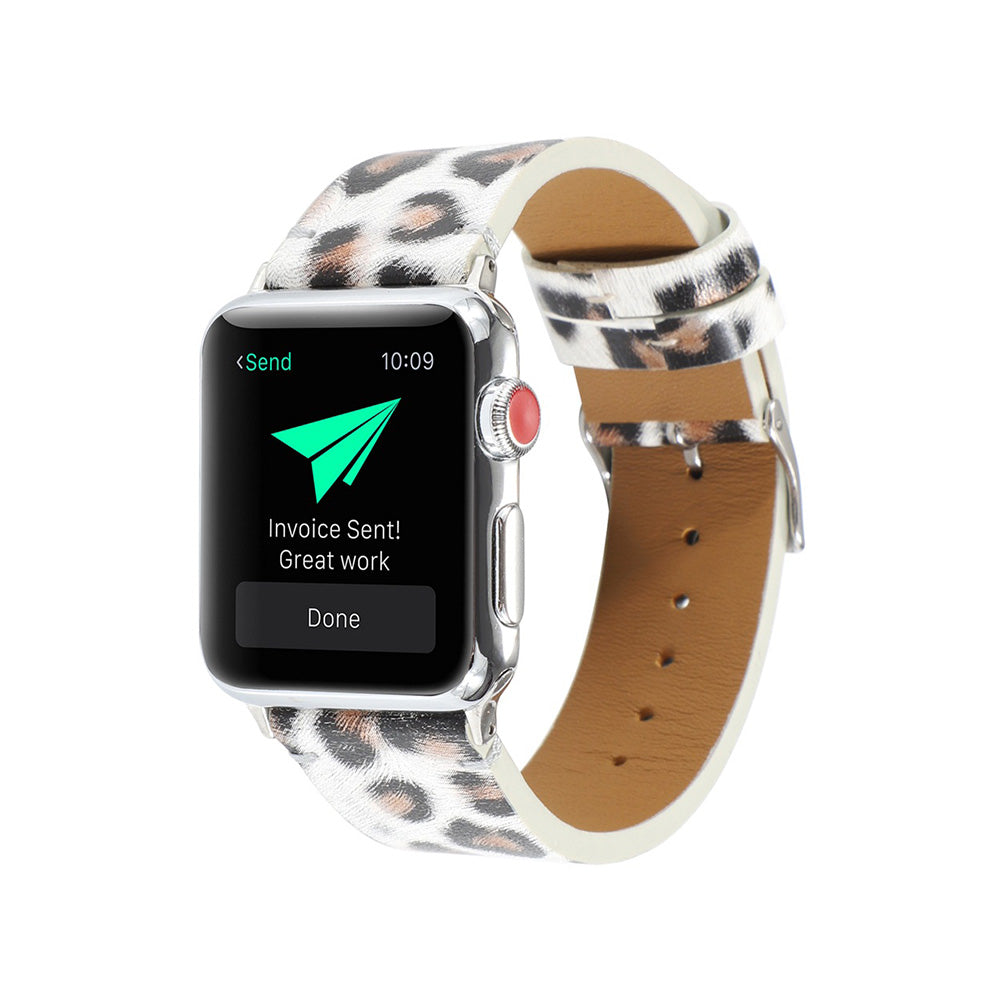 Fashion Leopard Pattern PU Leather Watch Band Microfiber Design For Apple Watch SE/6/5/4/3/2/1(White)