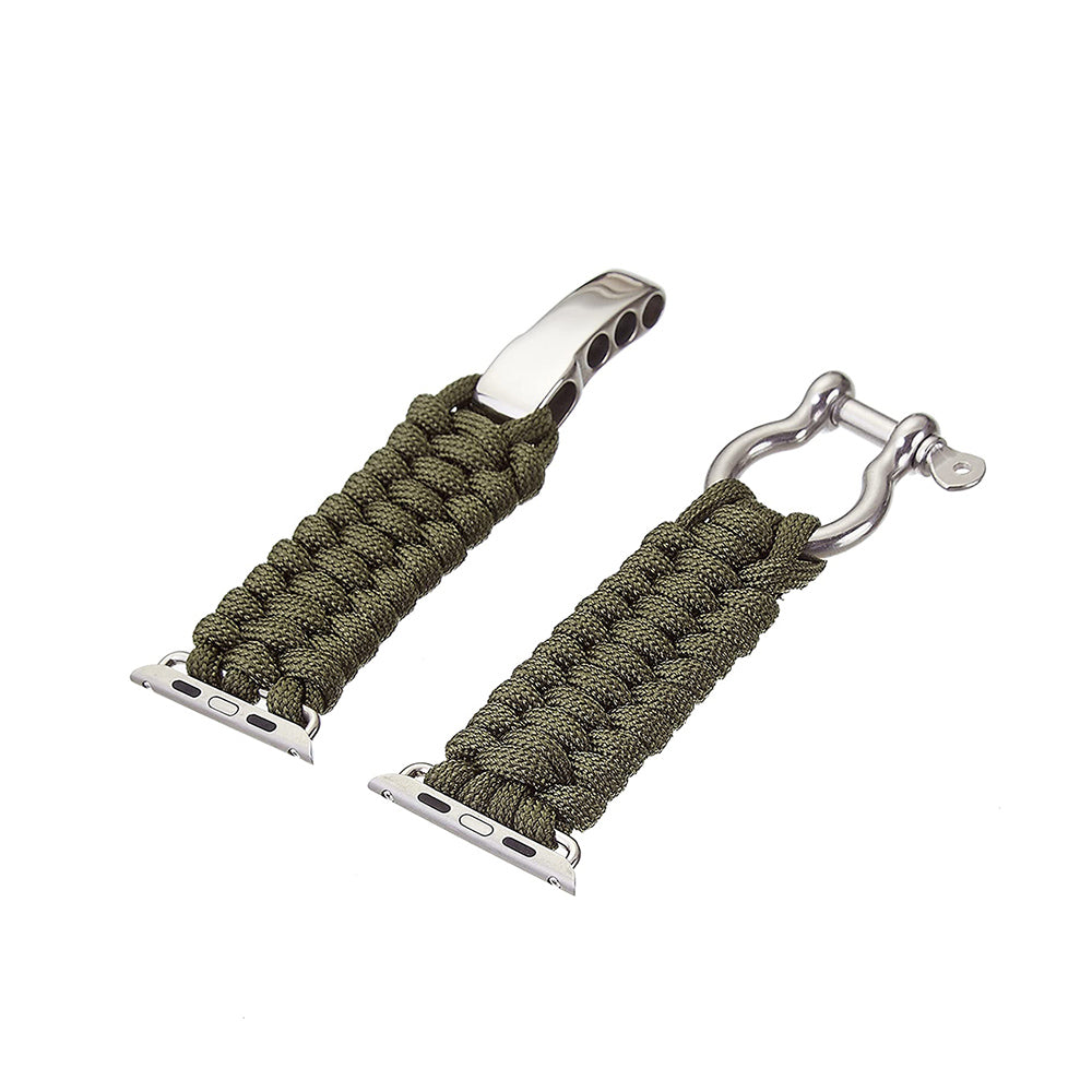 Nylon Rope Watch Band With Adjustable Size Outdoor Survival Stainless Steel Shackle For Apple Watch SE/6/5/4/3/2/1(Green)