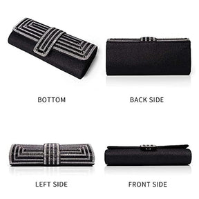 Womens Rhinestone Clutch Purses Evening Bags Sparkling Gliter with Chain-Black