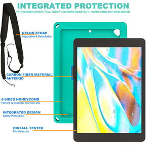 iPad Case With Handle Stand Shoulder Strap for iPad7/iPad8/iPad9 10.2/iPad10.5-GreenBlue