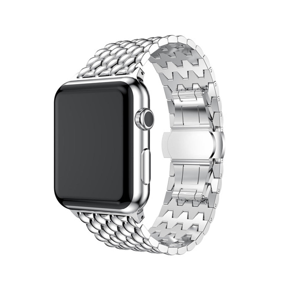 Dragon Leather Metal Watch Band For Apple Watch SE/6/5/4/3/2/1(Silver)