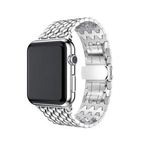 Dragon Leather Metal Watch Band For Apple Watch SE/6/5/4/3/2/1(Silver)