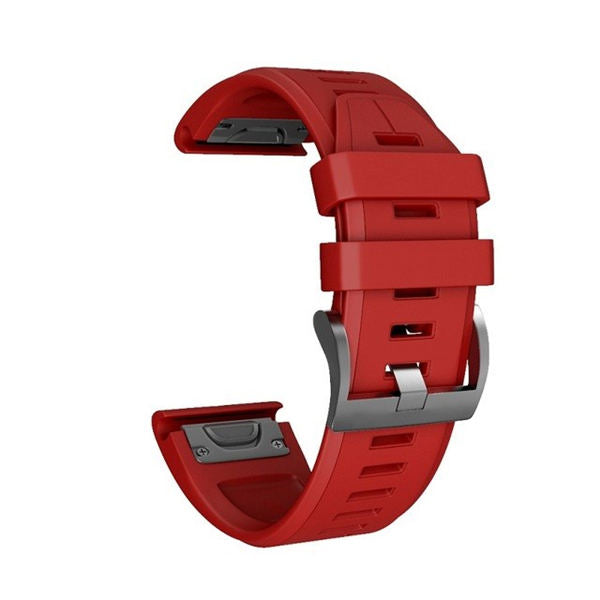 22mm 26mm Sport Silicone Watchband For Garmin Fenix  5Plus/5X Plus Easy Fit Quick Release Starp Black Steel Buckle-Red