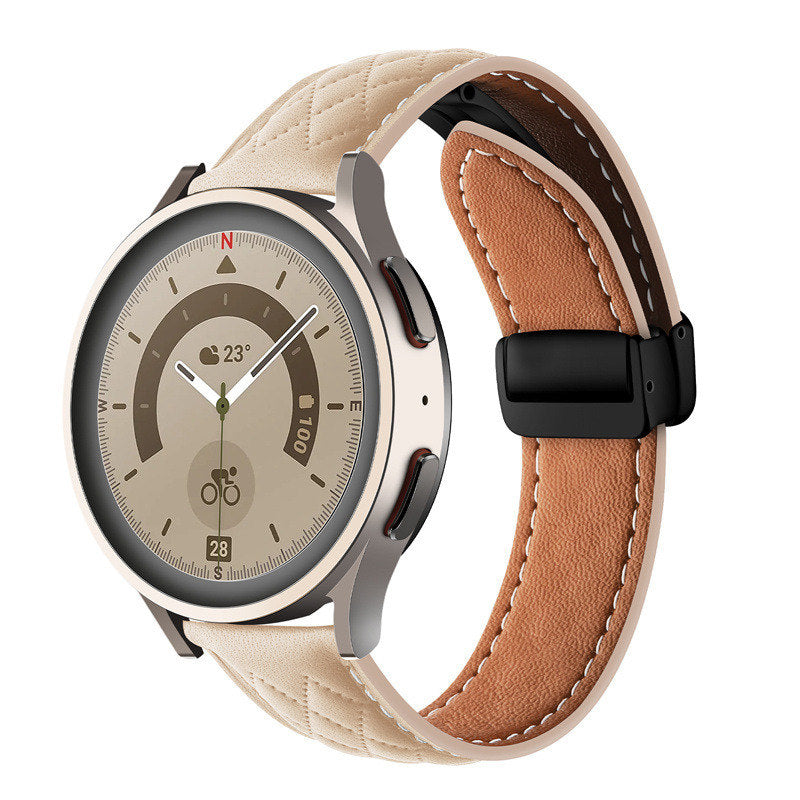20mm Classic Leather Band Black Folding Buckle for Samsung Huawei Watch-Apricot