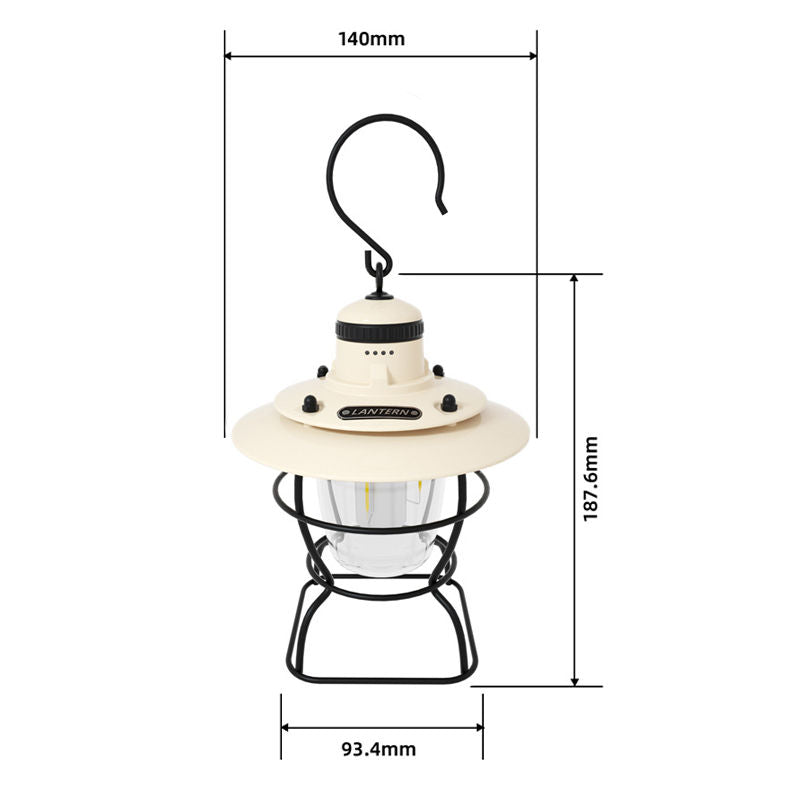 Retro Hanging Camping Lantern Rechargeable Portable Warm Lights-White