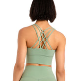 Cross Back Longline Sports Bras Wirefree Padded Crop Tank Top-Green