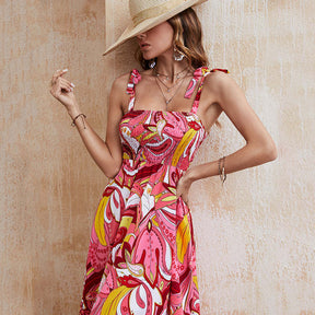 Womens Clothing Summer Floral Sling Dress Sleeveless Strap Flowy for Beach