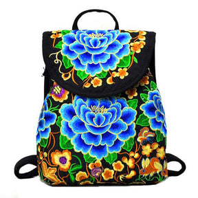 Vintage Embroidered Women Backpack Ethnic Travel Handbag-Blue Flower