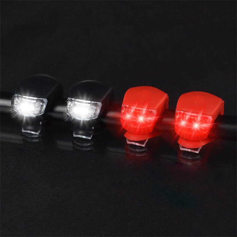 LED Bicycle Silicone Tail Light Kit Waterproof Mountain Bike Headlight 4 Pack Black Red