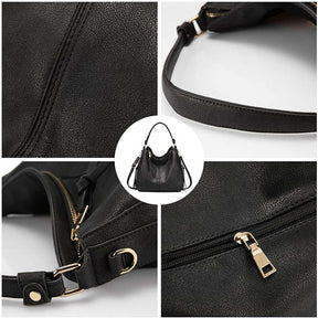 Handbags for Women Large Designer Ladies Hobo bag Bucket Purse Faux Leather-Black