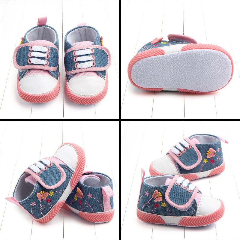 Baby Girls Canvas Sneakers Anti-Slip Lightweight Toddler Walkers-Pink