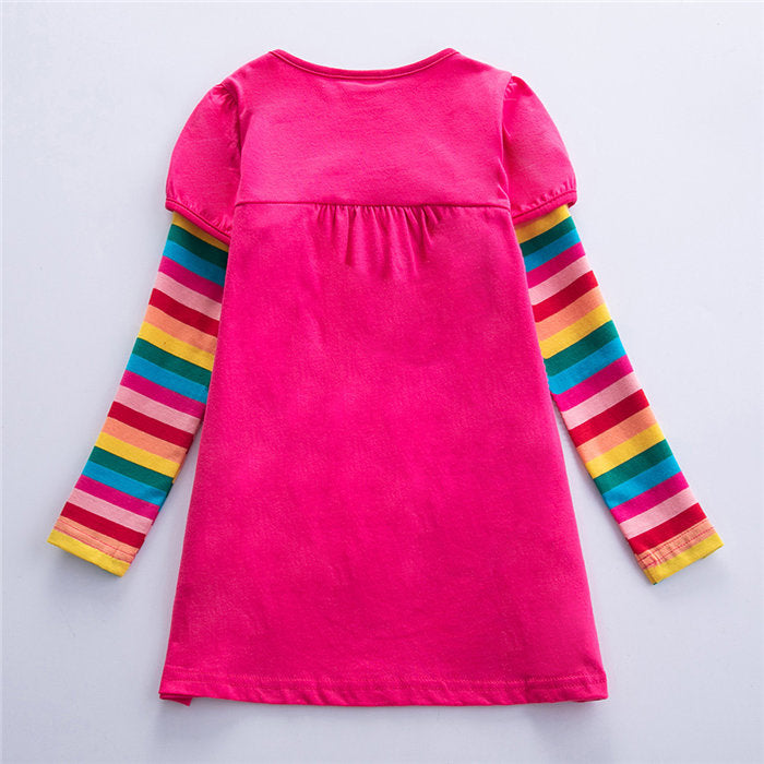Winter Cotton Toddler Girl Clothes Long Sleeve Girls Dresses For Kids-Rose Red