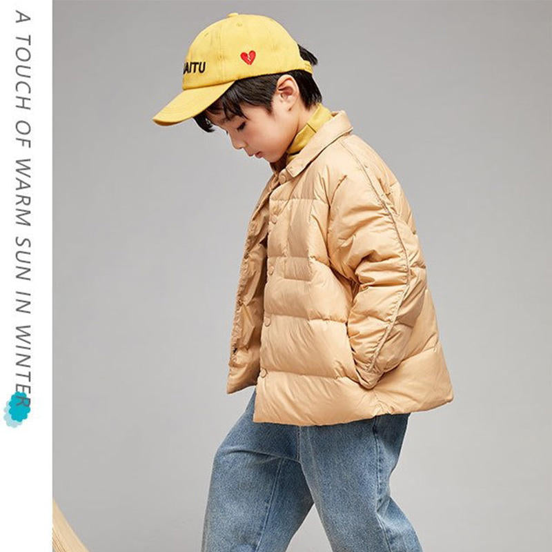 Childrens Winter Coats Shirt Collar Lightweight Puffer Jacket-Khaki