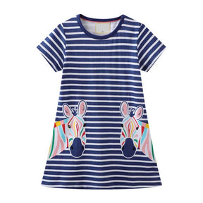 Toddler Girl Cartoon Dress Zebra Print Striped Short Sleeve Dress