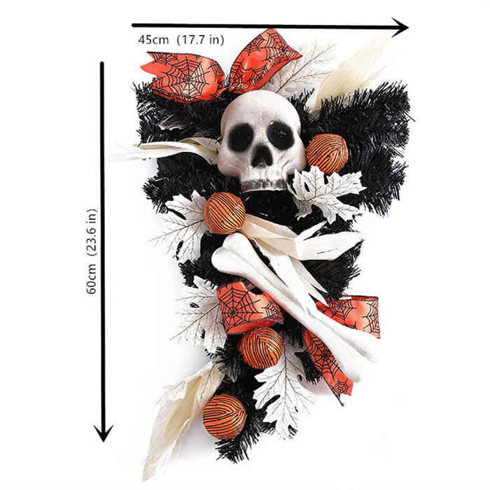 Halloween Wreath Inverted Triangle with Skeleton Artificial Bone Ornaments Maple Leaf