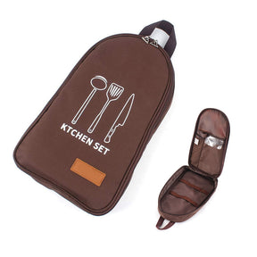 Cooking Utensils Organizer Travel Bag Portable Pouch for BBQ Camp Kitchen Kit-Brown