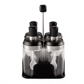 Portable 4-Jar Seasoning Organizer Rack Built-in Spoon Moisture-Proof-SS304 Lid