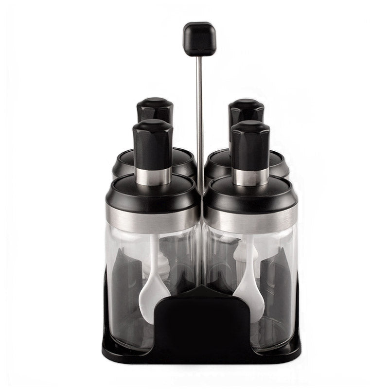 Portable 4-Jar Seasoning Organizer Rack Built-in Spoon Moisture-Proof-SS304 Lid