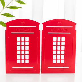 1 Pair Heavy Metal Telephone Booth Bookshelf Non Skid Sturdy Decorative Gift for Office Library-Red