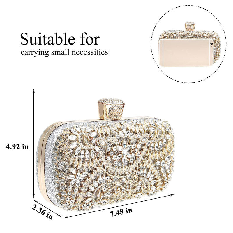 Womens Sparkly Crystal Clutch Bag Bridal Purse Evening Handbag-Silver