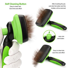 Self-Cleaning Slicker Brush for Pet Grooming Brush to Remove Long Loose Fur-Green