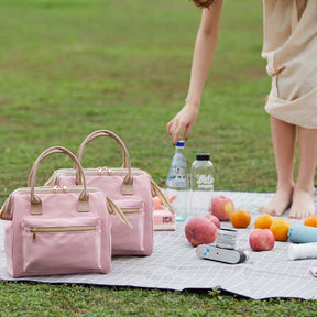 Fashion Portable Picnic Bento Bag Waterproof Oxford Cloth Lunch Bag-Pink