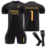 Real Madrid Second Away Jersey COURTOIS #1 Soccer Jersey Kids Adult 3Pcs Jersey Kits