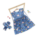 Baby Girl Waterproof Dress Bibs With 2 sleeves Covers-Blue Flower Bear