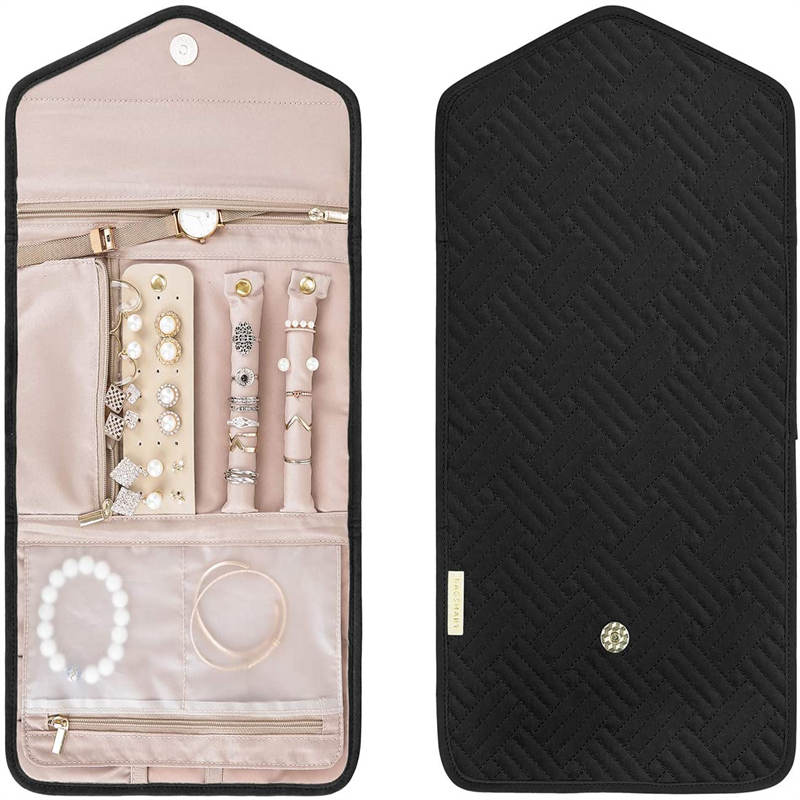 Home & LivingTravel Jewelry Organizer Roll Foldable Jewelry Case for Rings Necklaces - Black