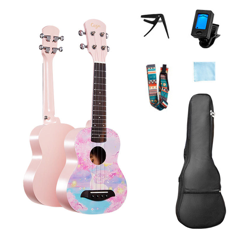 Mahogany Wooden Ukulele Beginner Pack Instrument All in One Kit for Girls Boys-Deer