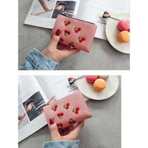 Women Cute Small Wallet Cherry Pattern Card Holder-Dark Pink