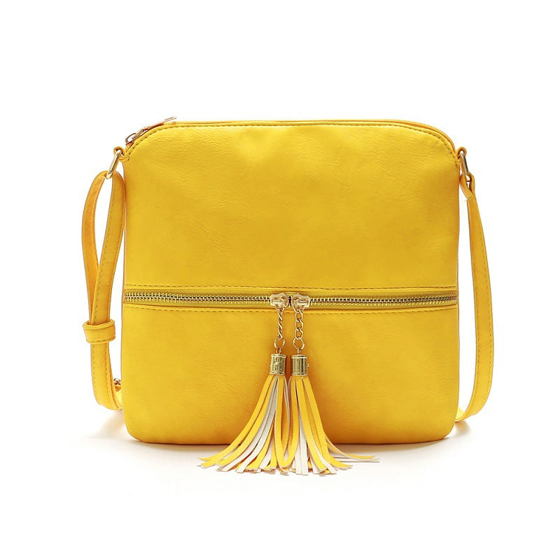 Lightweight Medium Crossbody Bag with Tassel-Yellow