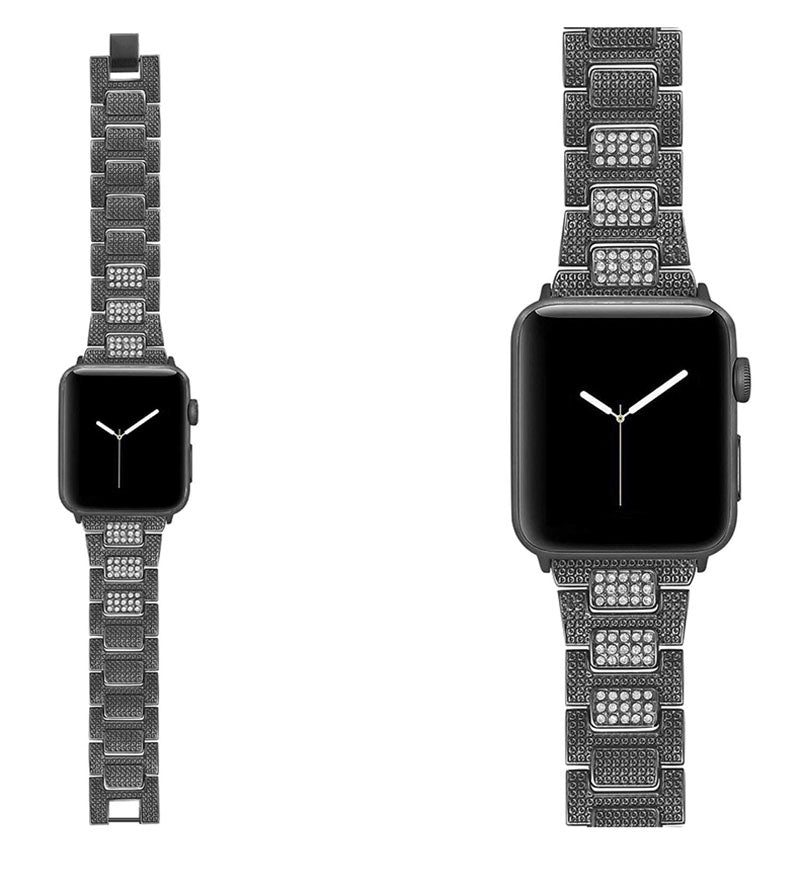 SPZ Stainless Steel Watch Band Adjustable Wristbands for Apple IWatch Series SE/1/2/3/4/5/6 For Women-Black