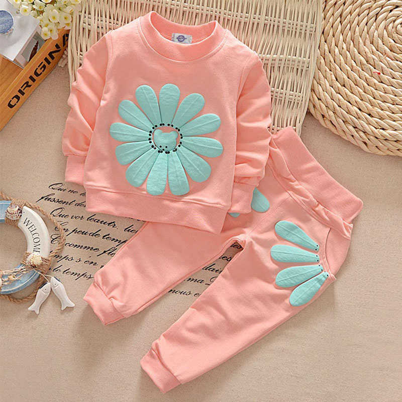 Baby Girls 2 Pcs Sunflower Clothes Set Long Sleeve Top And Pants Outfits-Pink