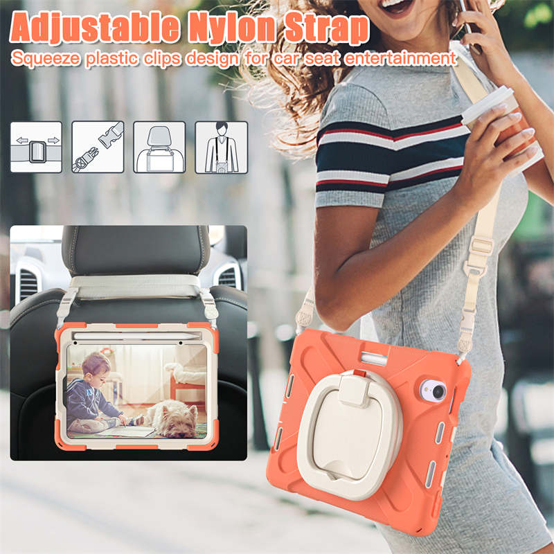 OnePieceB iPad Case For iPad Mini 6 Rugged Shockproof Case With Holder and Shoulder Strap-LivingCoral