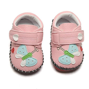 Baby Girls Pu Leather Walking Sneakers Toddler Rubber Cartoon Shoes-Pink