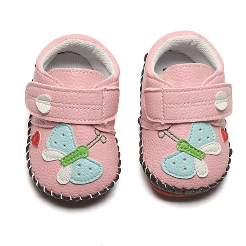 Baby Girls Pu Leather Walking Sneakers Toddler Rubber Cartoon Shoes-Pink