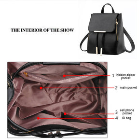 Fashion PU Leather Women Backpack Anti-theft Travel Bag-DarkBlue